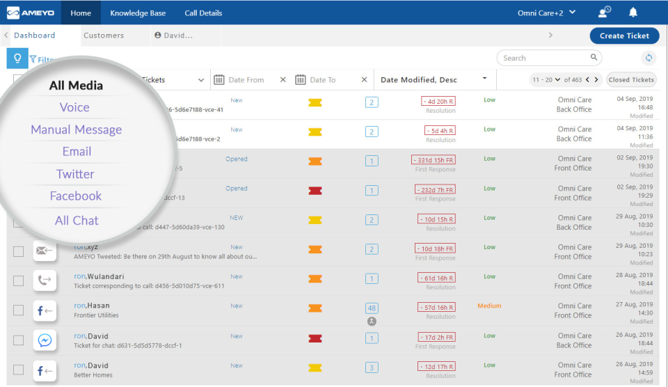 screenshot of Ameyo FusionCX